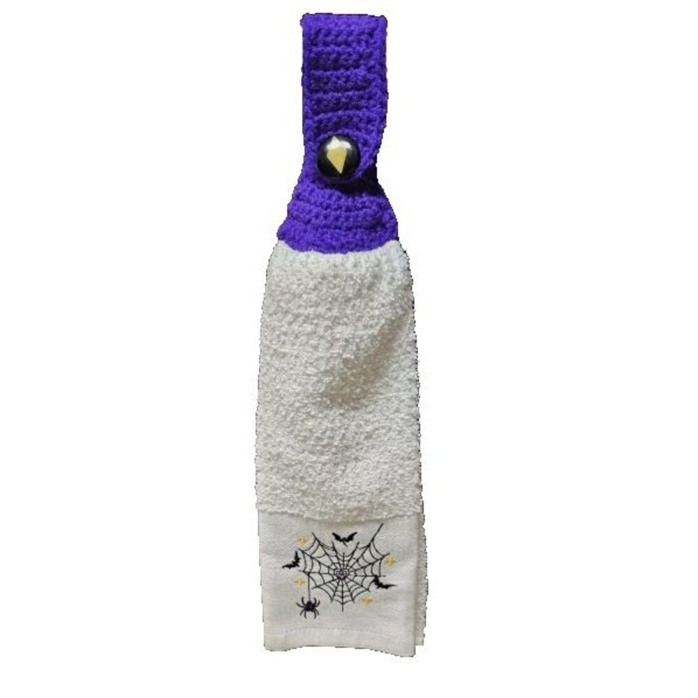 Halloween Crocheted Hanging Kitchen Hand Full Towel Spider Web Vintage Button